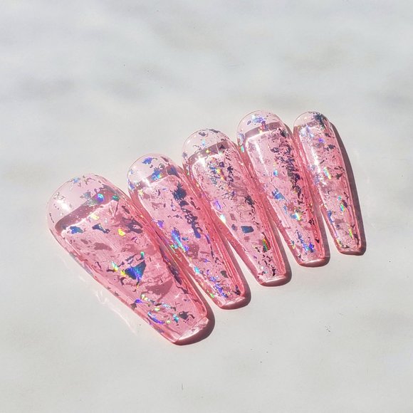 Pink Holographic Reusable Press On Nails - Picture 2 of 6